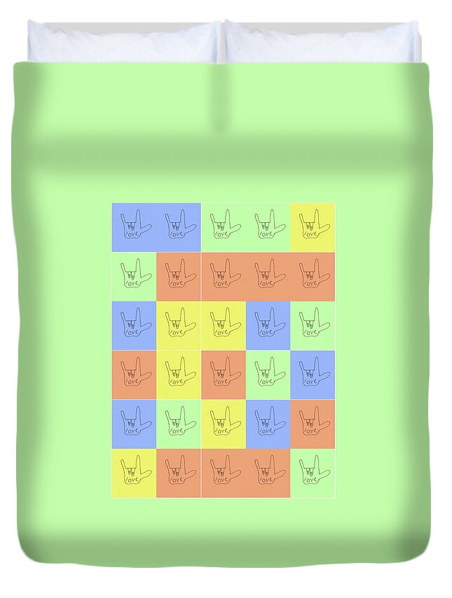  Duvet Cover featuring the digital art Asl Love Sign Color Block by Ashley Rice