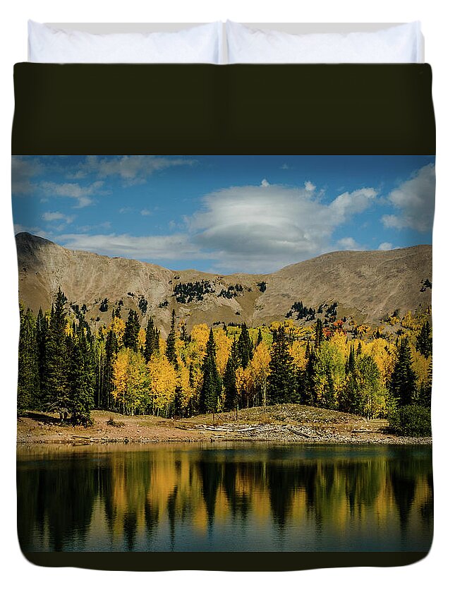 Aspens Duvet Cover featuring the photograph Aspens of Dark Canyon Lake II by Johnny Boyd