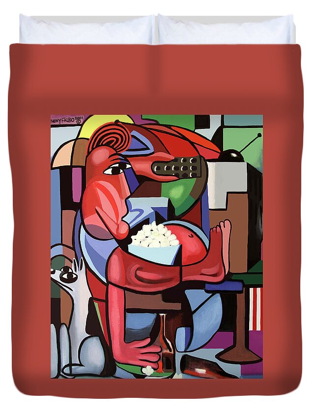 Cubism Duvet Cover featuring the painting Assuming The Position by Anthony Falbo