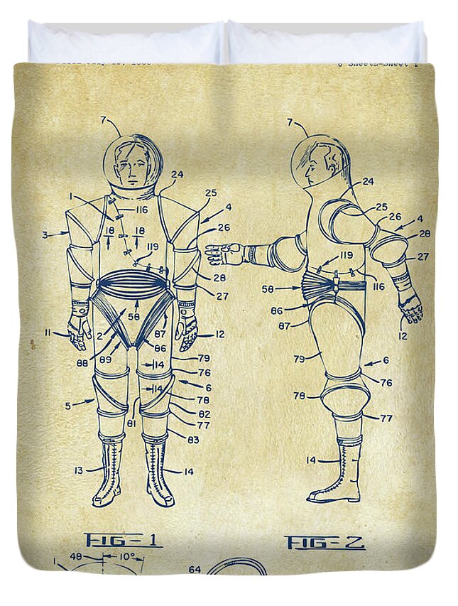 Space Suit Duvet Cover featuring the digital art Astronaut Space Suit Patent 1968 - Vintage by Nikki Marie Smith