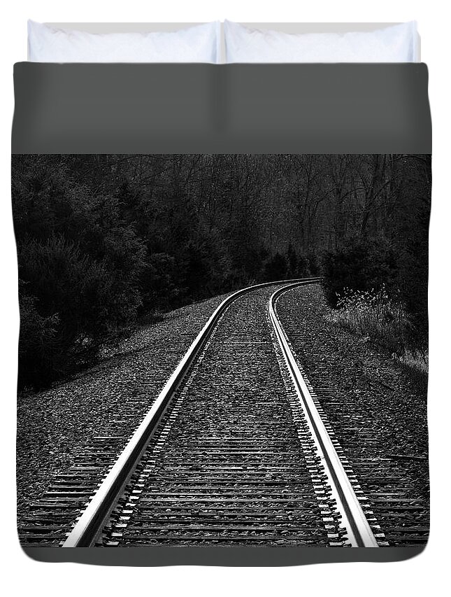 B&w Duvet Cover featuring the photograph AT Crossing by Dawn J Benko