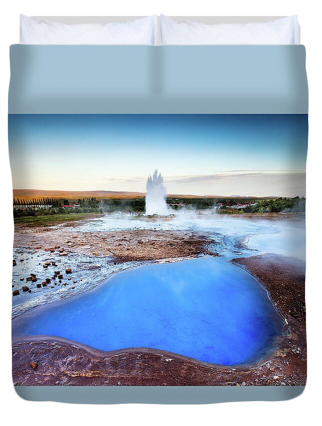 Scenics Duvet Cover featuring the photograph At Geysir, Geothormal Site, Iceland by © Pall Gudonsson; Pallgudjonsson.zenfolio.com