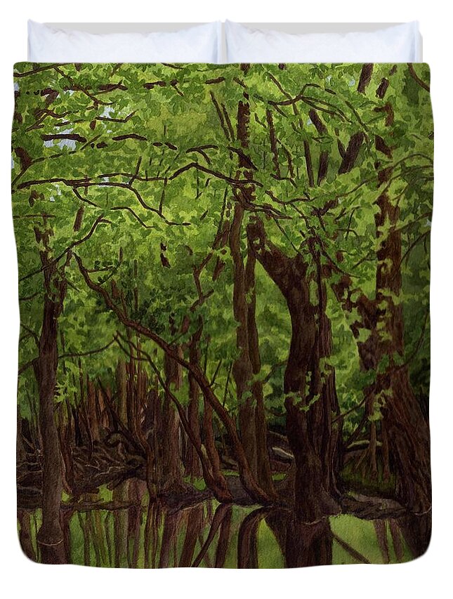 Thatcher Woods Duvet Cover featuring the painting At the Foot of Devil's Hill by Alice Ann Barnes