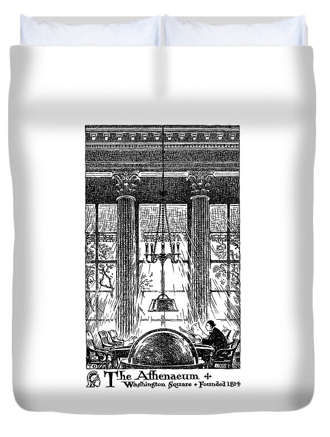 Thornton Oakley Duvet Cover featuring the drawing Athenaeum Reading Room by Thornton Oakley