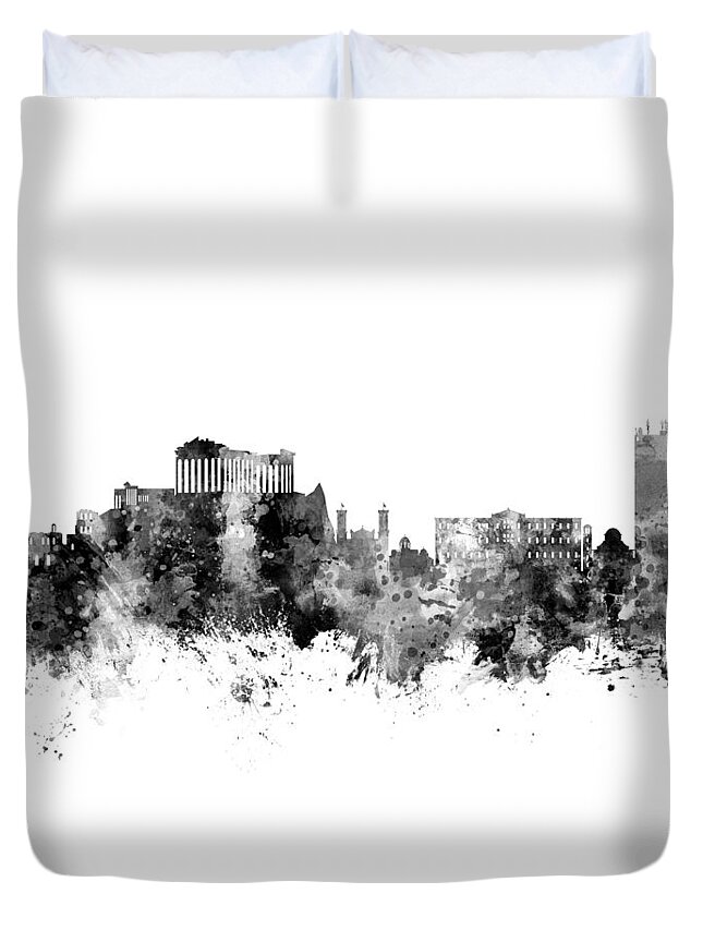 Athens Duvet Cover featuring the digital art Athens Greece Skyline by Michael Tompsett