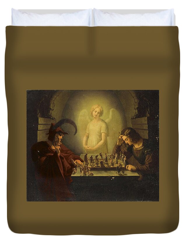 Game Duvet Cover featuring the painting Attributed to Moritz Retzsch Dresden 1779-1857 Radebeul The game of life by Celestial Images