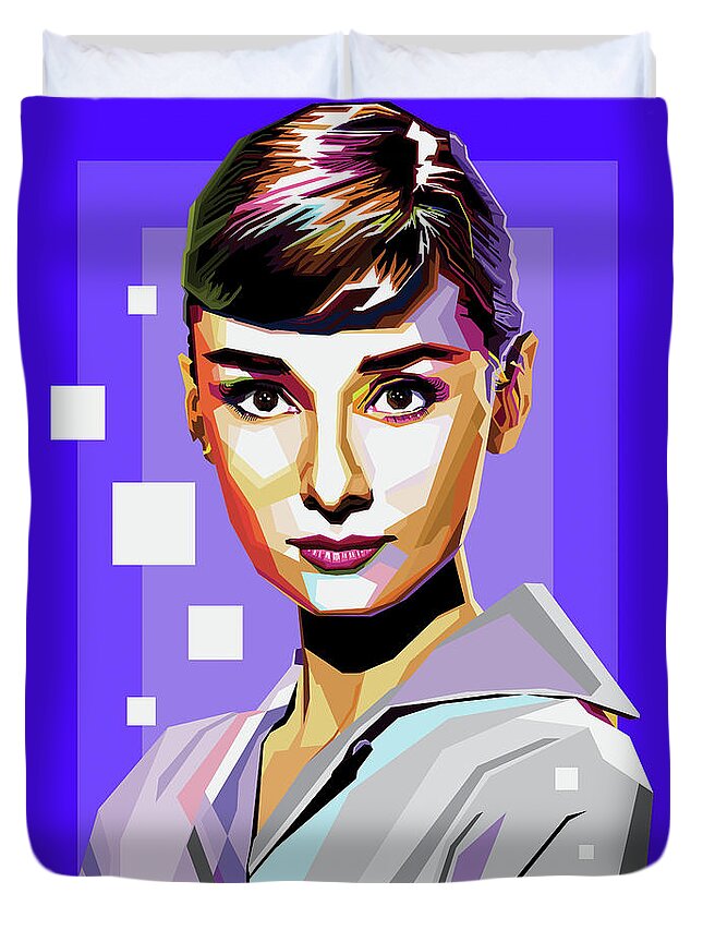 Audrey Hepburn Duvet Cover featuring the digital art Audrey Hepburn by Movie World Posters