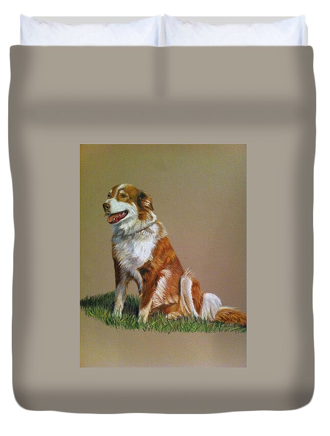 Dog Duvet Cover featuring the painting Aussie by Tammy Taylor