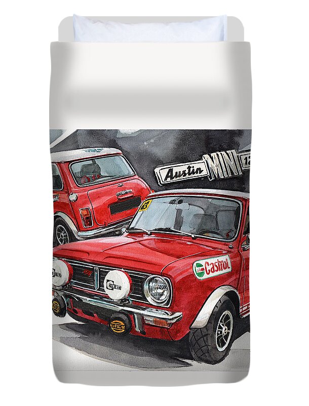 Austin Duvet Cover featuring the painting Austin Mini 1275 GT by Yoshiharu Miyakawa