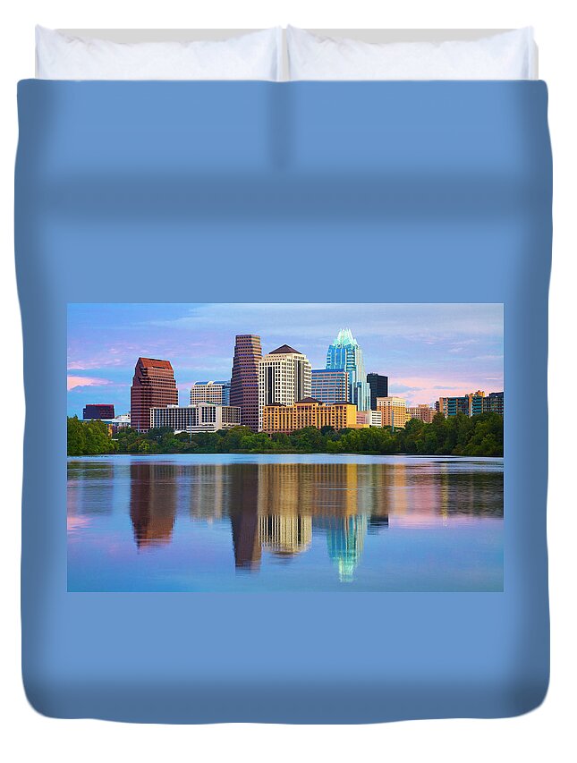 Scenics Duvet Cover featuring the photograph Austin Skyline At Sunrise by Dszc