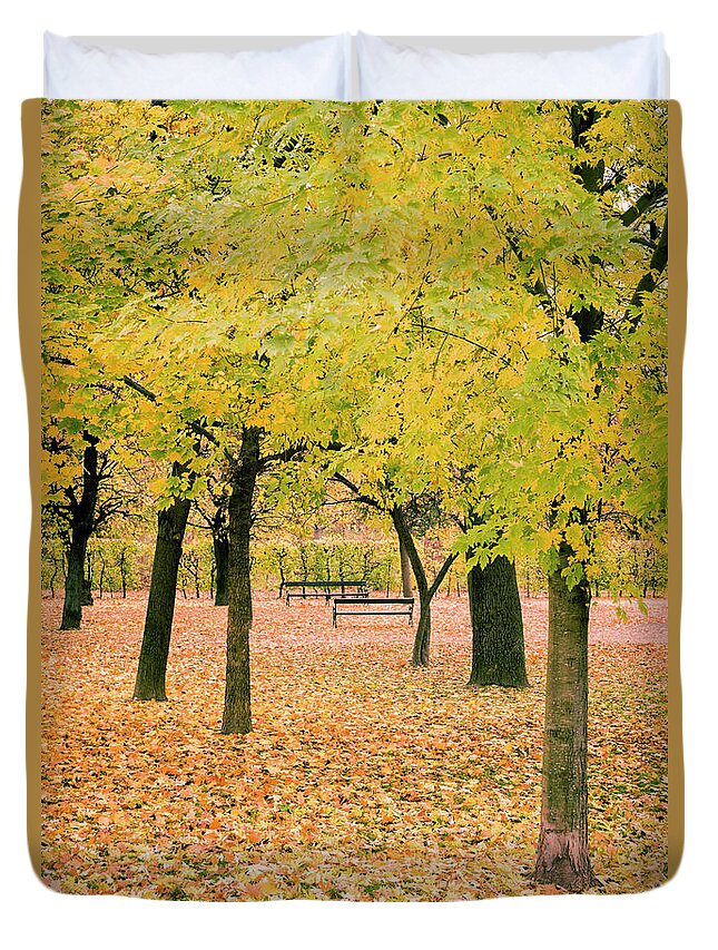 Estock Duvet Cover featuring the digital art Austria, Vienna, Augarten, Leaves With Autumn Colors, Augarten by Gavin Gough