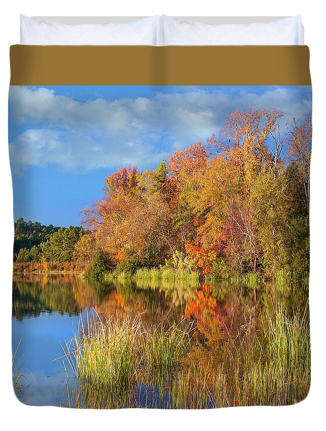 00544899 Duvet Cover featuring the photograph Autumn Along Lake, Tyler State Park, Texas by Tim Fitzharris