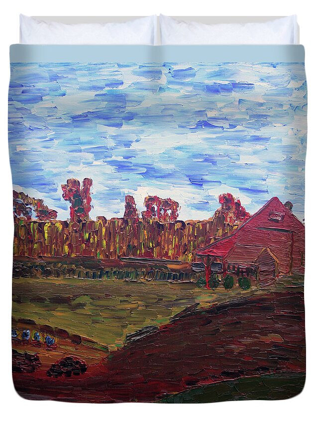 Autumn Duvet Cover featuring the painting Autumn at Aggie's Farm by Vadim Levin