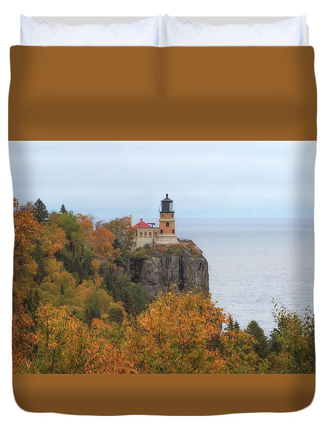 Lighthouse Duvet Cover featuring the photograph Autumn at Split Rock Lighthouse by Susan Rissi Tregoning