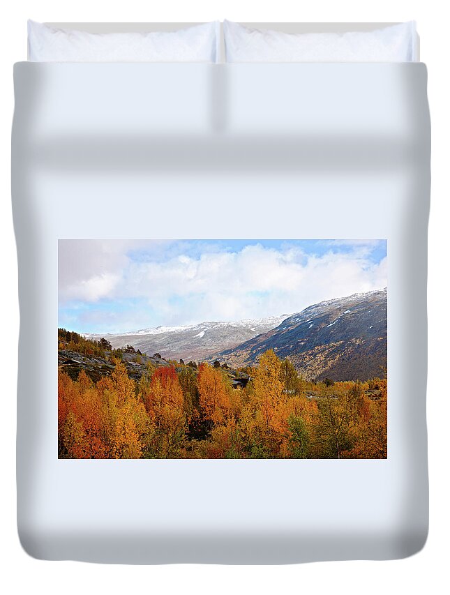 Scenics Duvet Cover featuring the photograph Autumn Colors In The Mountains by Ekely