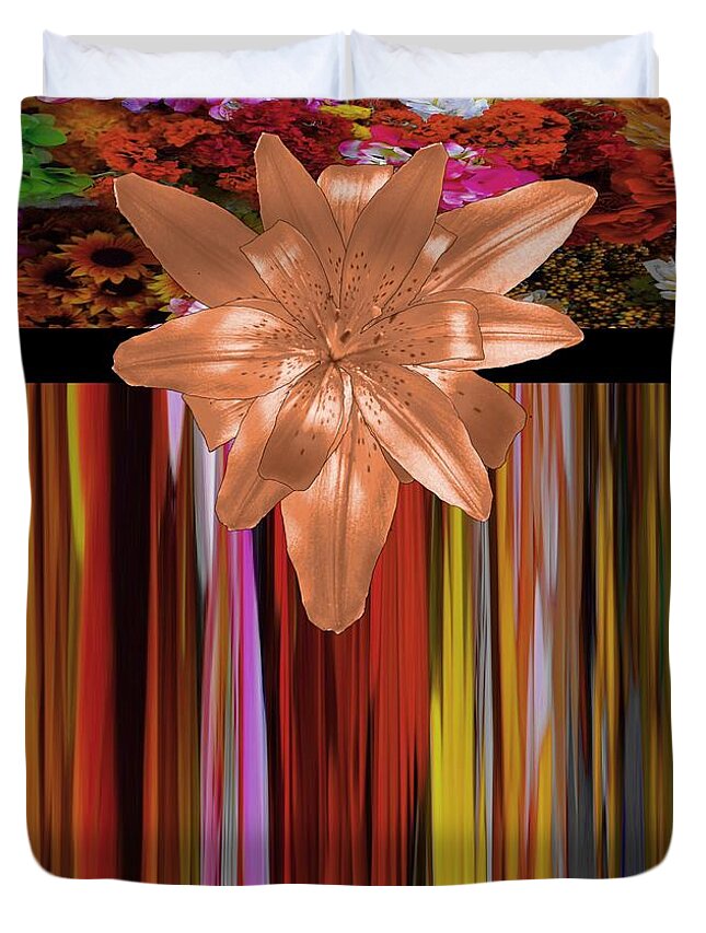 Autumn Duvet Cover featuring the mixed media Autumn Copper Lily Floral Design by Delynn Addams