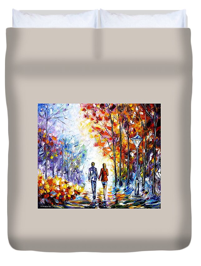 Autumn Landscape Duvet Cover featuring the painting Autumn Couple by Mirek Kuzniar
