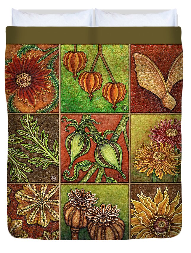 Garden Duvet Cover featuring the painting Autumn Garden Squares x 9 Original by Amy E Fraser