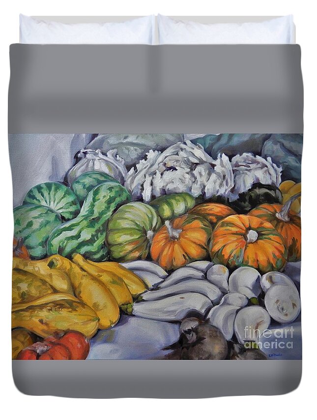 Vegetables Duvet Cover featuring the painting Autumn Harvest by K M Pawelec