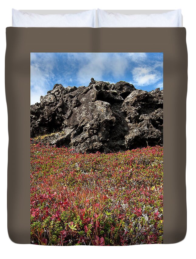 Tranquility Duvet Cover featuring the photograph Autumn In A Lava Field In Iceland by Arnthor Aevarsson