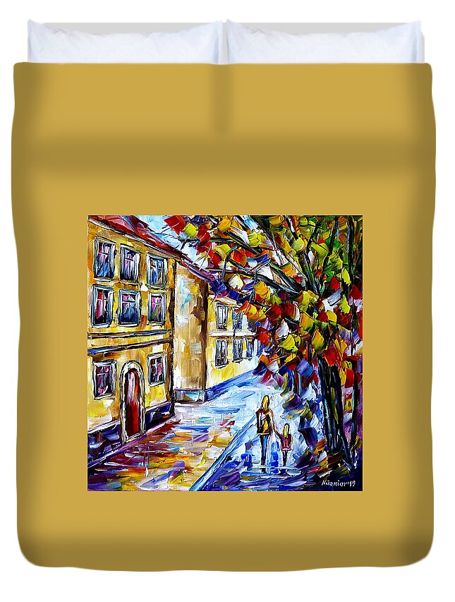 Children Painting Duvet Cover featuring the painting Autumn In The City by Mirek Kuzniar