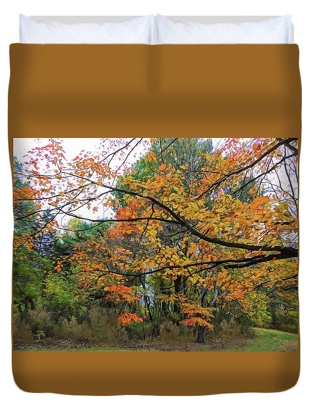 Autumn Duvet Cover featuring the digital art Autumn on the Homefront by Susan Hope Finley