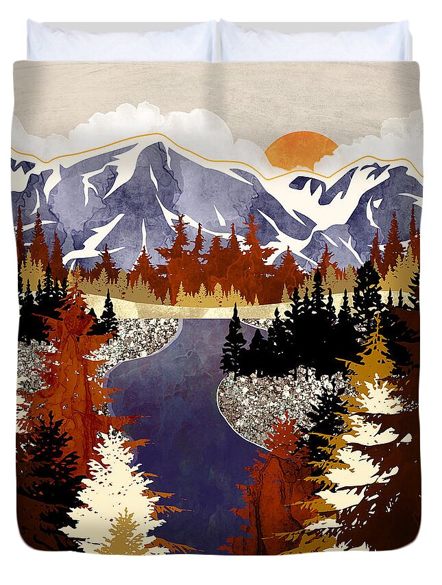 Fall Duvet Cover featuring the digital art Autumn River by Spacefrog Designs