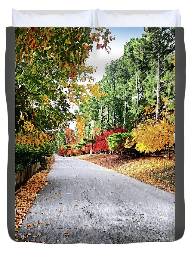 Autumn Duvet Cover featuring the digital art Autumn Road by CAC Graphics