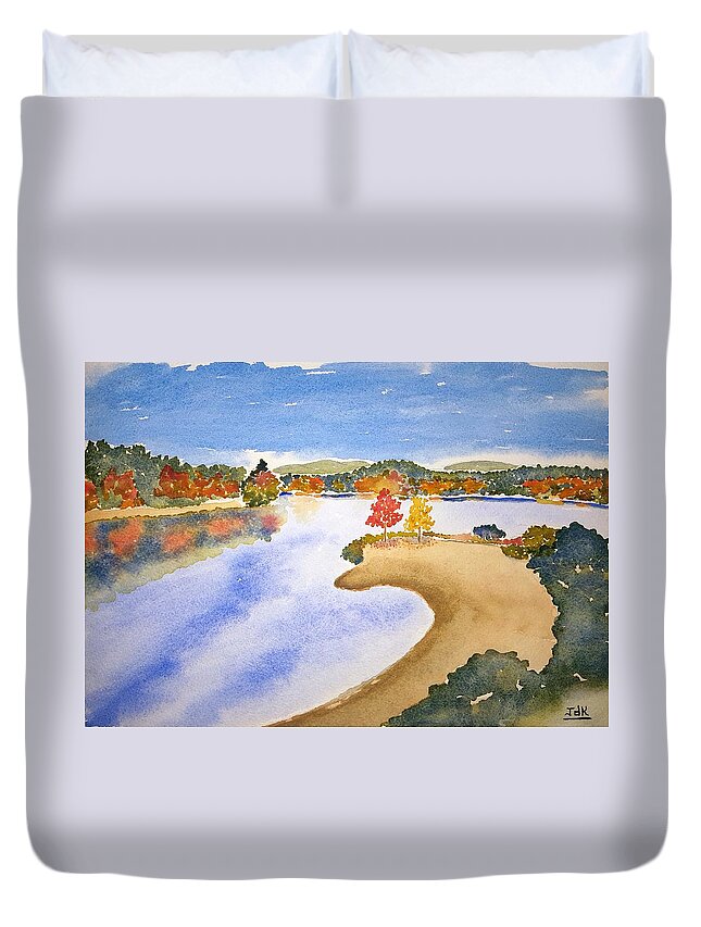 Watercolor Duvet Cover featuring the painting Autumn Shore Lore by John Klobucher