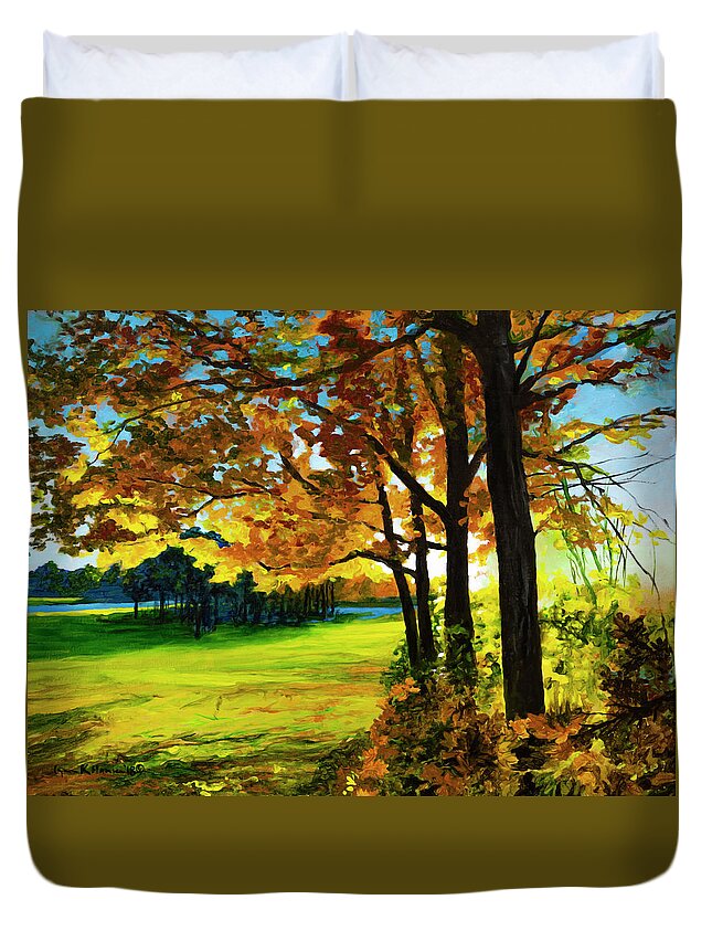 Autumn Duvet Cover featuring the painting Sunset over the Park by Lynn Hansen
