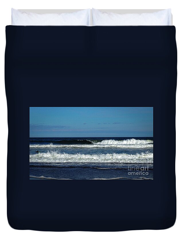 Autumn Duvet Cover featuring the photograph Autumn Surfing Post Hurricane by Mary Capriole