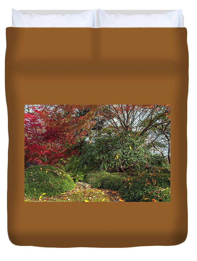 Jenny Rainbow Fine Art Photography Duvet Cover featuring the photograph Autumn Time in Japanese Garden 4 by Jenny Rainbow