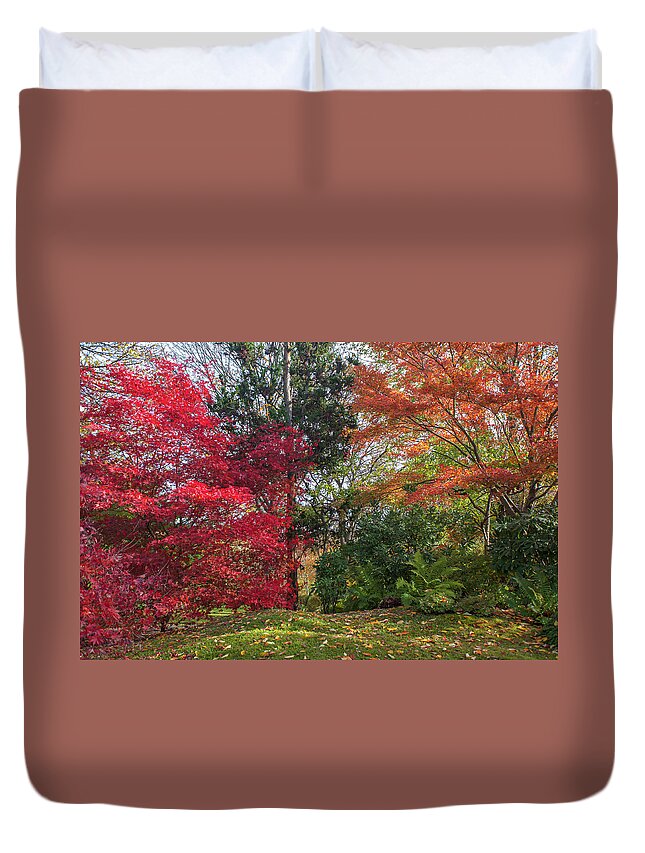 Jenny Rainbow Fine Art Photography Duvet Cover featuring the photograph Autumn Time in Japanese Garden 5 by Jenny Rainbow