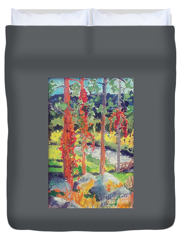 Plein Air Duvet Cover featuring the painting Autumn Vines by Rodger Ellingson