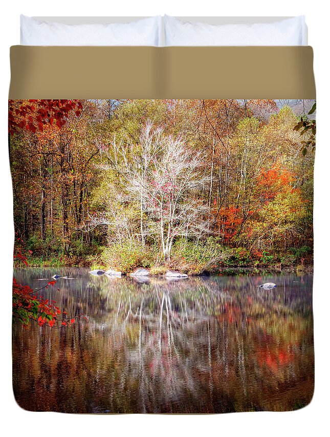 Carolina Duvet Cover featuring the photograph Autumn's Peak in Square by Debra and Dave Vanderlaan