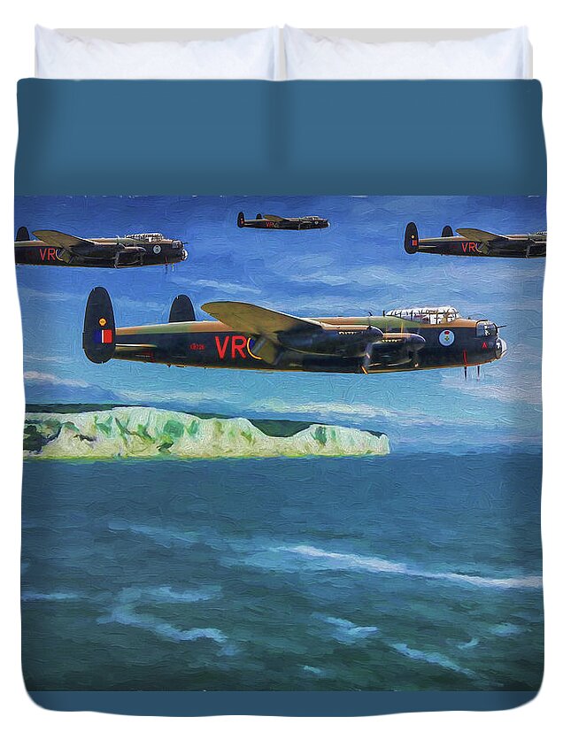 Avro Lancaster Duvet Cover featuring the digital art Avro Lancaster - Oil by Tommy Anderson