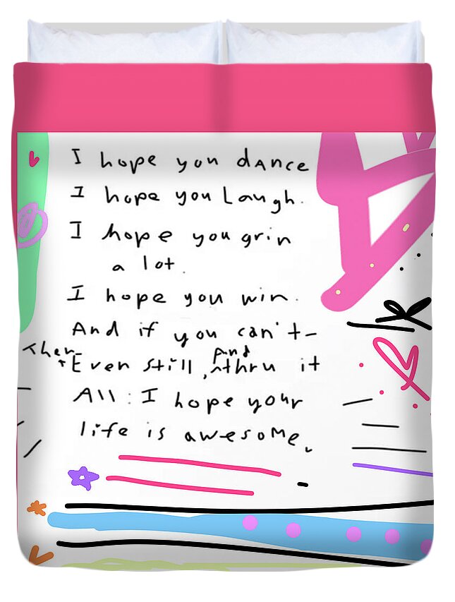 Pink Duvet Cover featuring the drawing Awesome Life by Ashley Rice
