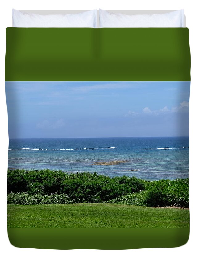Blue Water Duvet Cover featuring the photograph Azure Coast by Eric Hafner