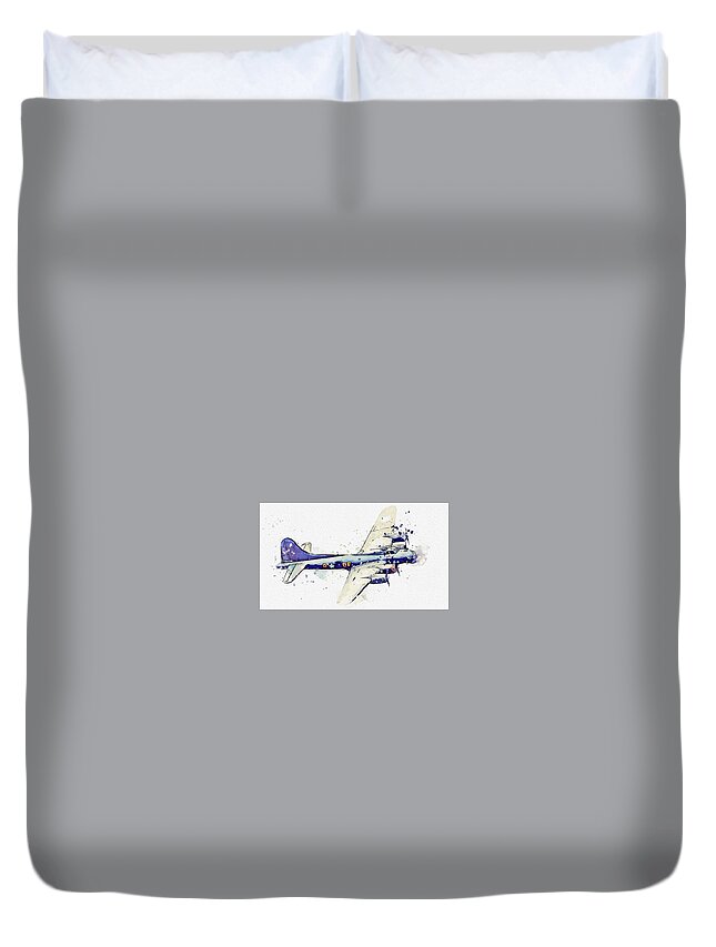 Plane Duvet Cover featuring the painting B-17 Flying Fortress watercolor by Ahmet Asar by Celestial Images