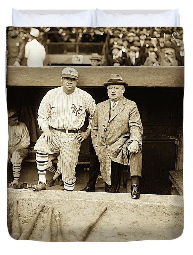 Babe Ruth And John Mcgraw Duvet Cover featuring the photograph Babe Ruth and John McGraw by Carlos Diaz