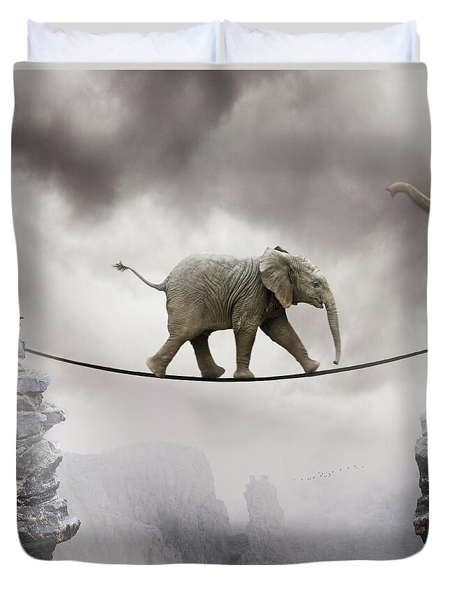 Animal Themes Duvet Cover featuring the photograph Baby Elephant by By Sigi Kolbe
