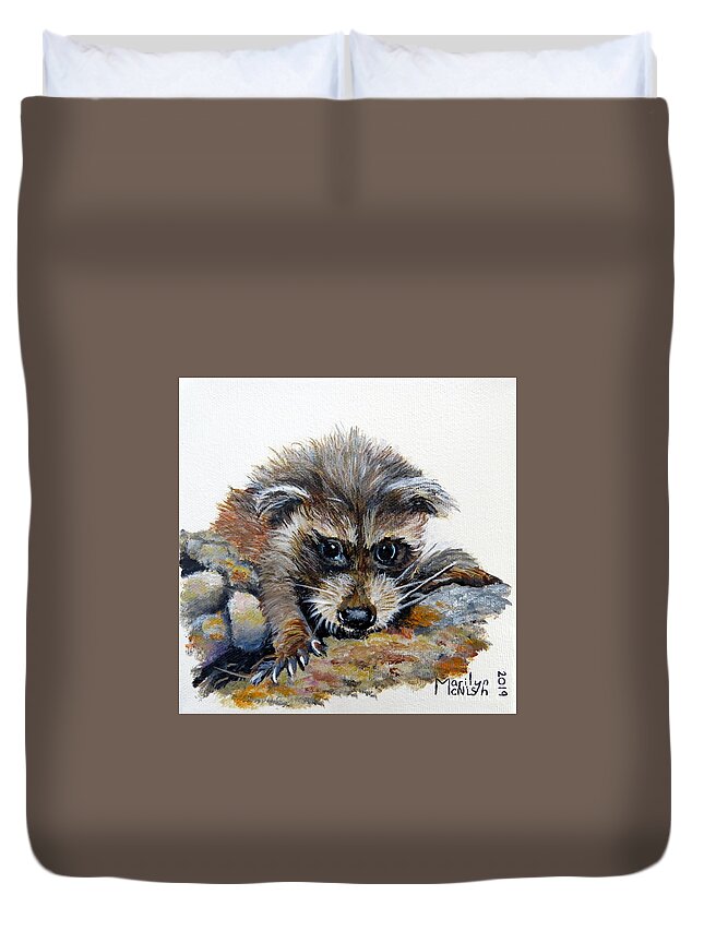 Raccoon Duvet Cover featuring the painting Baby Raccoon by Marilyn McNish