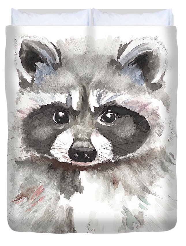 Baby Duvet Cover featuring the painting Baby Raccoon by Patricia Pinto