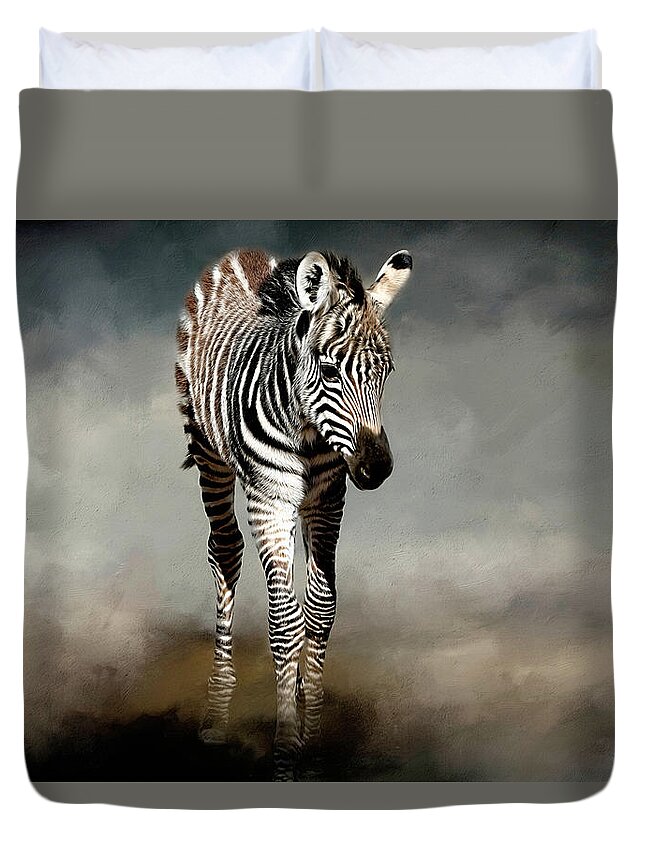 Zebra Duvet Cover featuring the photograph Baby Stripes by Donna Kennedy