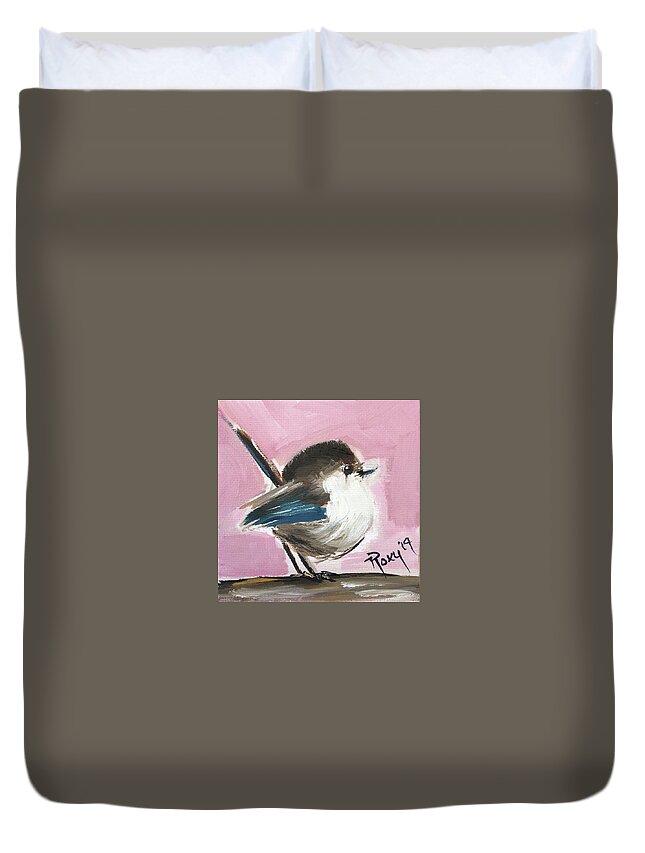 Wren Duvet Cover featuring the painting Baby Wren by Roxy Rich