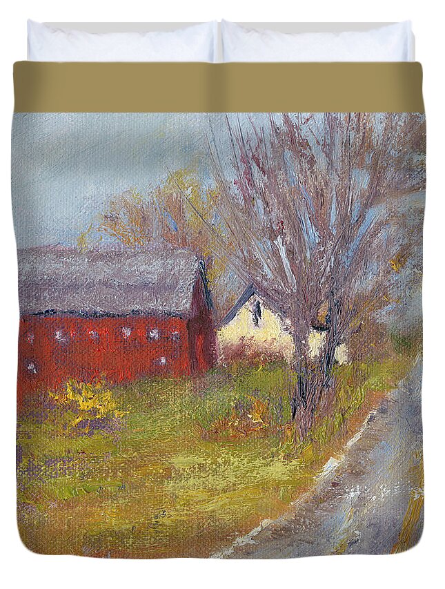 Landscape Duvet Cover featuring the painting Back Road Barn I by Marilyn Wendling