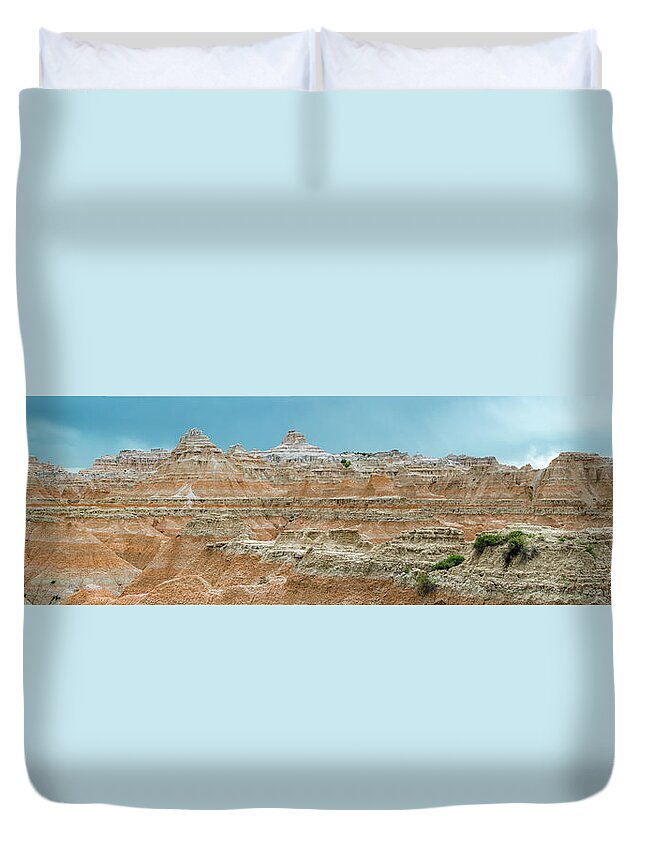 Badlands Duvet Cover featuring the photograph Badlands National Park Panorama by Sebastian Musial