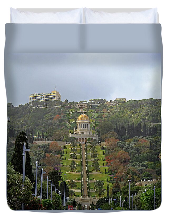 Bahai Duvet Cover featuring the photograph Bahai Gardens and Temple - Haifa, Israel by Richard Krebs