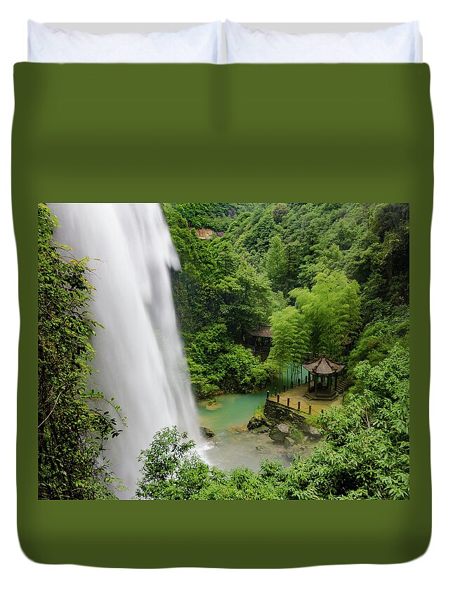 Waterfall Duvet Cover featuring the photograph BaiYun Waterfall by William Dickman