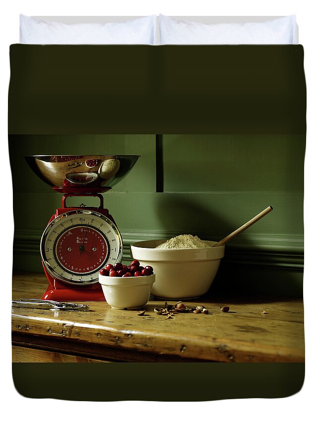 Nut Duvet Cover featuring the photograph Baking Ingredients Sit On Table by Max Oppenheim